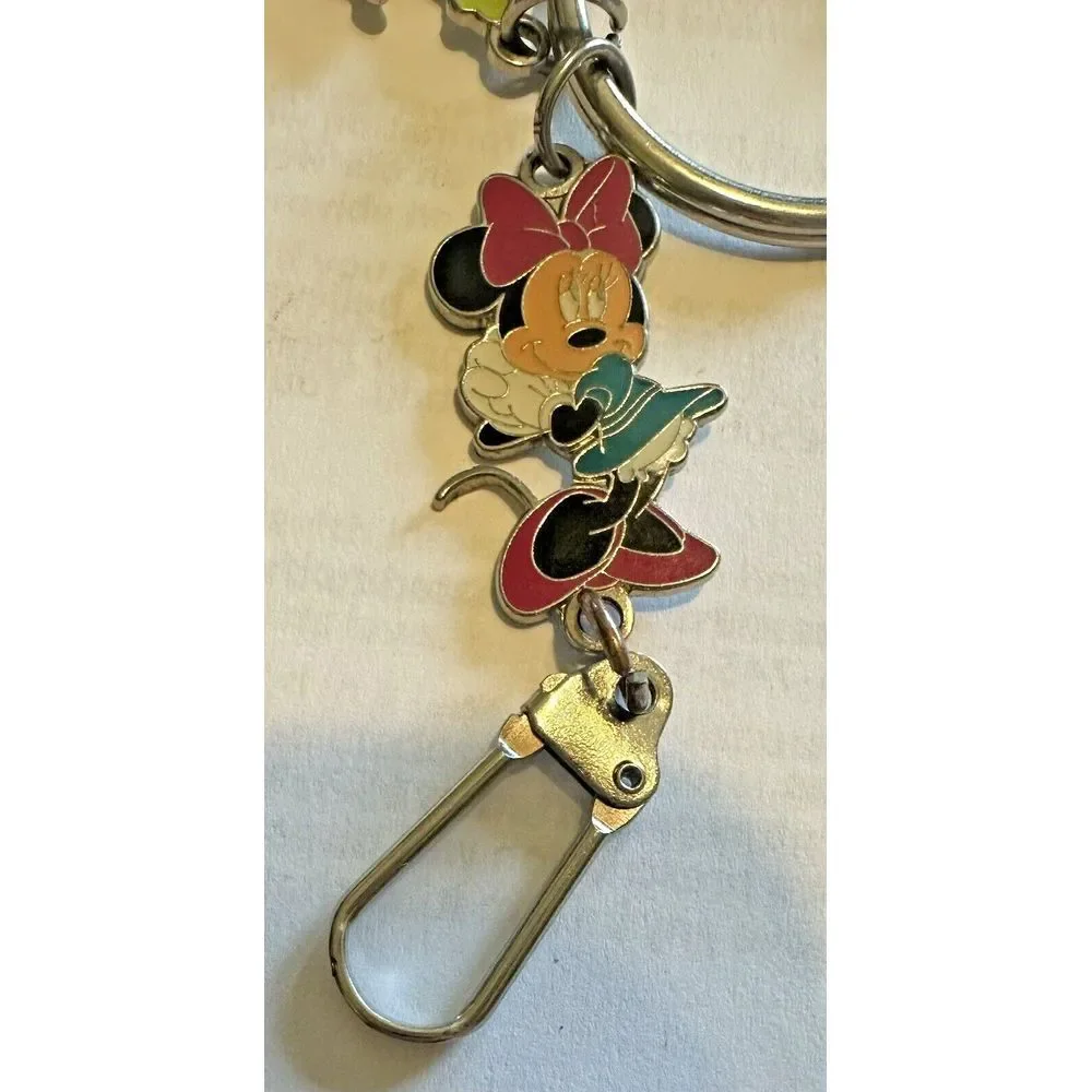 Disney Characters Keychain Metal & Enamel Mickey Head Split Ring w 3 Characters
